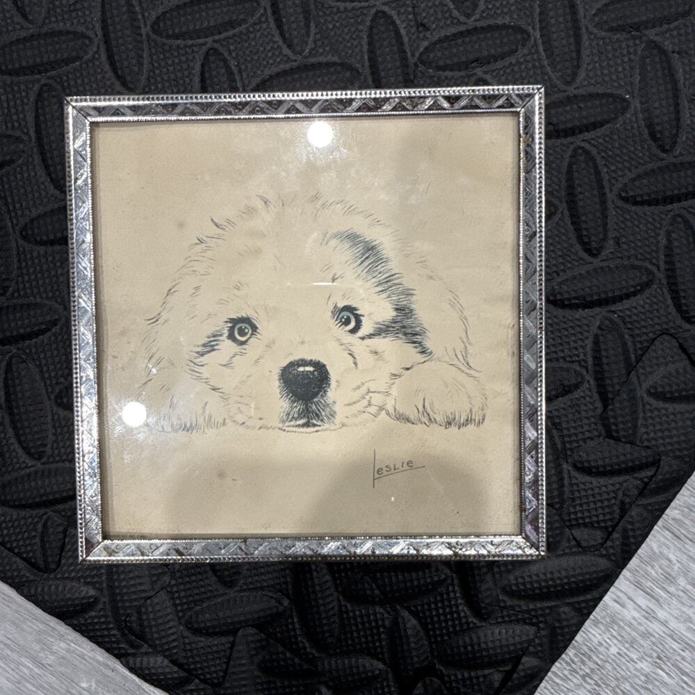 Leslie print in frame cute Puppy 5 1/4" x 5 1/4"